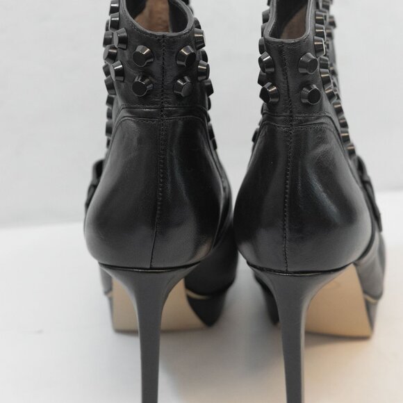 Michael Kors Black Leather Stiletto Bootie Goth Studded Pull On Biker Ankle Boot - Picture 14 of 16